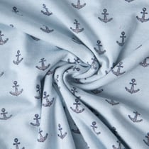 Tissu Jersey Coton Pailleté Ancres Bleu marine sur fond Bleu ciel