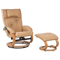 Fauteuil Inclinable Marron Clair Cuir PU Rembourré avec Repose-Pieds Cadre en Bois Fonction Massante Chauffante Design Rétro