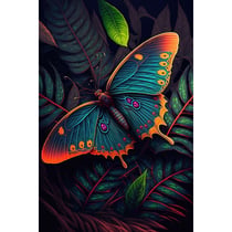 Tableau sur toile papillon néon 30x45 cm