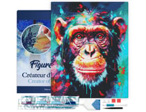 Diamond Painting Broderie Diamant Figured’Art 40x50cm toile tendue sur châssis en bois - diamants carrés - Chimpanzé Coloré Abstrait