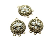 4 Chandeliers ronds style ethnique 24*17mm bronze et émail noir / argent