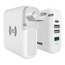 Chargeur Secteur Adaptateur de Voyage 3-en-1 Powerbank et Charge QI Akashi Blanc
