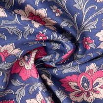 Tissu Toile de Coton Demi Natté Fleuris Shiri sur fond Bleu