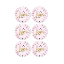 Autocollants 3D Ø 4 cm - Love sur fond rose clair