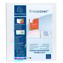 Classeur personnalisable rigide 2 poches KreaCover - 4 anneaux en D 40mm - A4 maxi - Blanc - x 10 - Exacompta