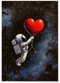 Affiche Astronaute et Ballon en Coeur | A3 : 29,7x42cm