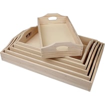 Lot de plateaux en bois avec poignées à décorer - 29 x 16 cm à 44 x 30 cm - 6 pcs