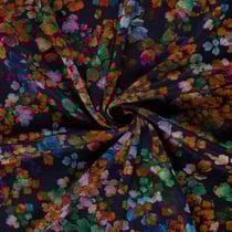 Tissu Jersey Viscose Ambrosia fleurs Orange cuivré sur fond Bleu marine