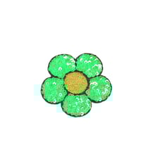 Ecusson thermocollant fleur sequins vert gazon 6x5,5cm