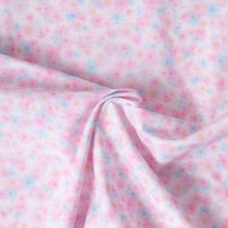 Tissu Popeline de Coton légère Fleurs roses pastel et bleues ciel pastel sur fond Blanc cassé