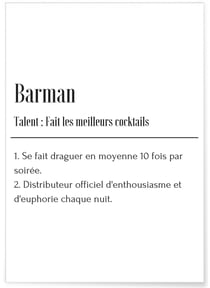 Affiche Définition Barman | A3 : 29,7x42cm