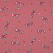Tissu Jersey Coton Love sur fond Vieux rose