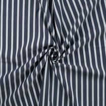 Tissu Coton Stretch rayé Rayures Blanche sur fond Bleu marine