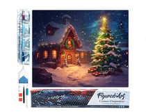 Diamond Painting Broderie Diamant Figured’Art 40x50cm toile entière roulée avec diamants carrés - Cottage de Noël enneigé
