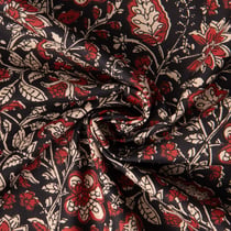 Tissu Voile de Coton indien Block print Tara floral sur fond Noir