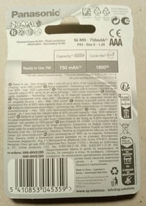 Blister de 2 Piles Rechargeable DECT AAA (Micro)/HR03 750 mAh 1,2V