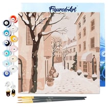 Mini Peinture par Numéros Figured'Art 20x20cm avec cadre Ville Enneigée Paisible - Petit Format