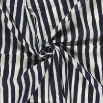 Tissu Coton Viscose aspect Lin rayures écru sur fond Bleu marine