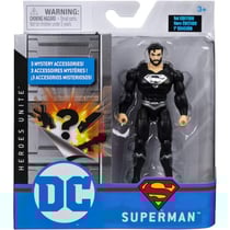 Coffret figurine superman noir 10 cm avec 3 accessoires mystère - dc - spin master
