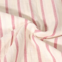 Tissu Double Gaze de Coton Teint en fil rayé rose sur fond Ecru