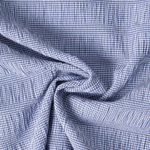Tissu Polyviscose Seersucker aspect Lin lavé Suzy carreaux Blanc sur fond Bleu