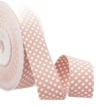Bobine 15m Ruban pois polyester Vieux Rose et blanc