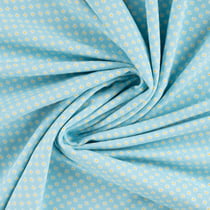 Tissus Jersey Coton imprimé Petites fleurs blanches et jaunes sur fond Bleu turquoise