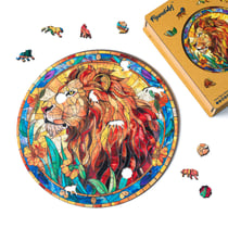 Puzzle en Bois Adulte et Enfant Figured'Art 200 pièces Animaux - Lion Vitrail - Design Original 28,5x28,5 cm Forme Unique avec Coffret en bois Premium, Parfait pour Offrir en Cadeau