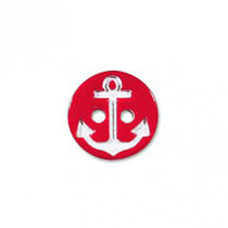 Bouton 2 trous ancre marine rouge/blanc 13mm