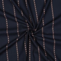Tissu Voile de Coton Jacquard Olivia fines rayures brodées sur fond Bleu marine