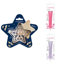 Kit pour biscuit en relief Étoile + 2 Stylos au chocolat lilas et fuchsia