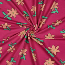 Tissu Jersey Coton Bio Jennifer Bouron fleurs Abricot sur fond Magenta fuschia