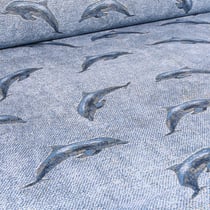 Tissu Jacquard Gobelin Dauphins sur fond Bleu chiné