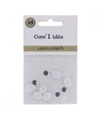 Oeil MOBILE OVALE Noir/blanc peluches 10x7mm en lot de 10 - 3bCom Blanc