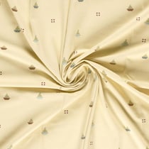 Tissu Jersey Coton imprimé Petits bateaux sur fond Beige