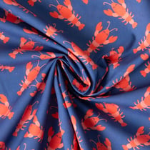 Tissu Coton imprimé Happy Homard sur fond Bleu