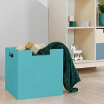 Boîte de rangement bois modèle 2 - poignées - Bleu turquoise - 33 x 33 x 37 cm