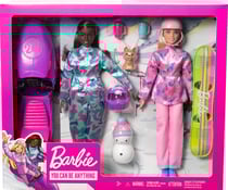Coffret sport d'hiver motoneige de barbie + snowboard + 2 poupées mannequin barbie + 6 accessoires - mattel - hgm75