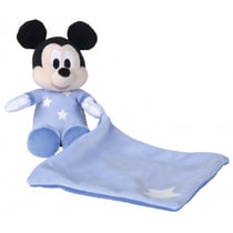 Peluche mickey avec son mouchoir phosphorescente bleu 18 cm disney - doudou brille dans la nuit - nicotoy