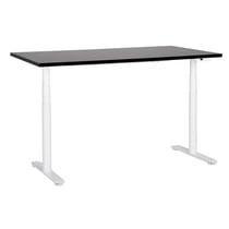 Bureau Électrique Réglable Plateau Noir et Structure Acier Blanc 160 x 72 cm Hauteur Ajustable Assis-Debout Pieds Ronds Design Moderne