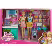 Poupée barbie métier : la cuisine de barbie avec 18 accessoires + 2 poupées mannequins - mattel - hjy94