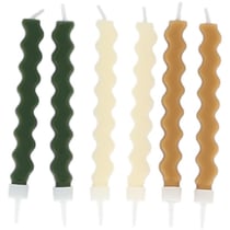 6 Bougies Zig-Zag   Beige, Camel & Vert   8,5 cm