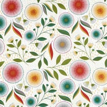 Tissu Coton Cretonne enduit Helena fleurs stylisées Multicolores sur fond Blanc cassé - Au mètre