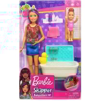 Coffret barbie skipper babysitter la salle de bain avec baignoire - mattel - fxh05 - poupée et accessoires