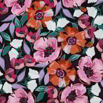 Tissu Jersey Coton digital Grandes fleurs vives sur fond Noir