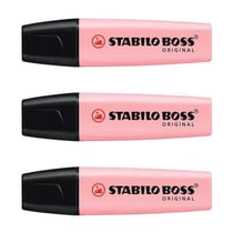Lot de 3 surligneurs pointe biseautée - STABILO - Rose pastel - BOSS ORIGINAL