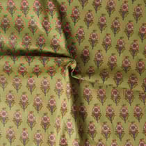 Tissu Voile de Coton Taj Mahal fleurs Roses sur fond Vert olive - Au mètre