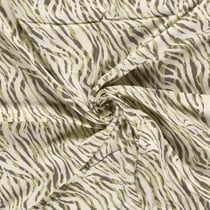 Tissu Viscose satiné Hermine zébré Kaki et Taupe sur fond Ecru