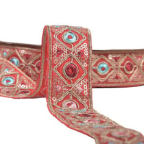 Bobine 15m galon indien brodé 30mm rouge