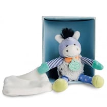 Peluche ane bleu choupidoudou avec mouchoir 18 cm - coffret naissance - doudou et compagnie - dc2890